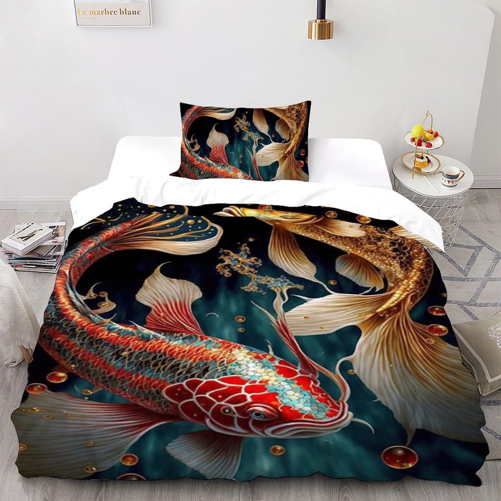 Housse de couette microfibre animaux marins 135x200 parure lit enfant imprimé 3D avec taie oreiller