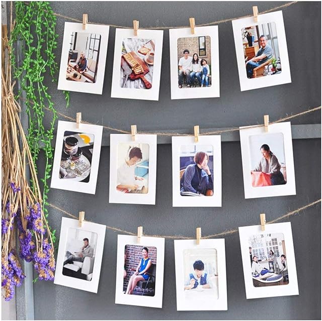 Photo Display String and Pegs - DIY Wall Hanging Picture Frames Includes 30 Meter Jute Twine,100 Wood Clips and 10 Non-Trace Nails - Artworks Photo Holder Christmas Decor(Wood Color Clip)