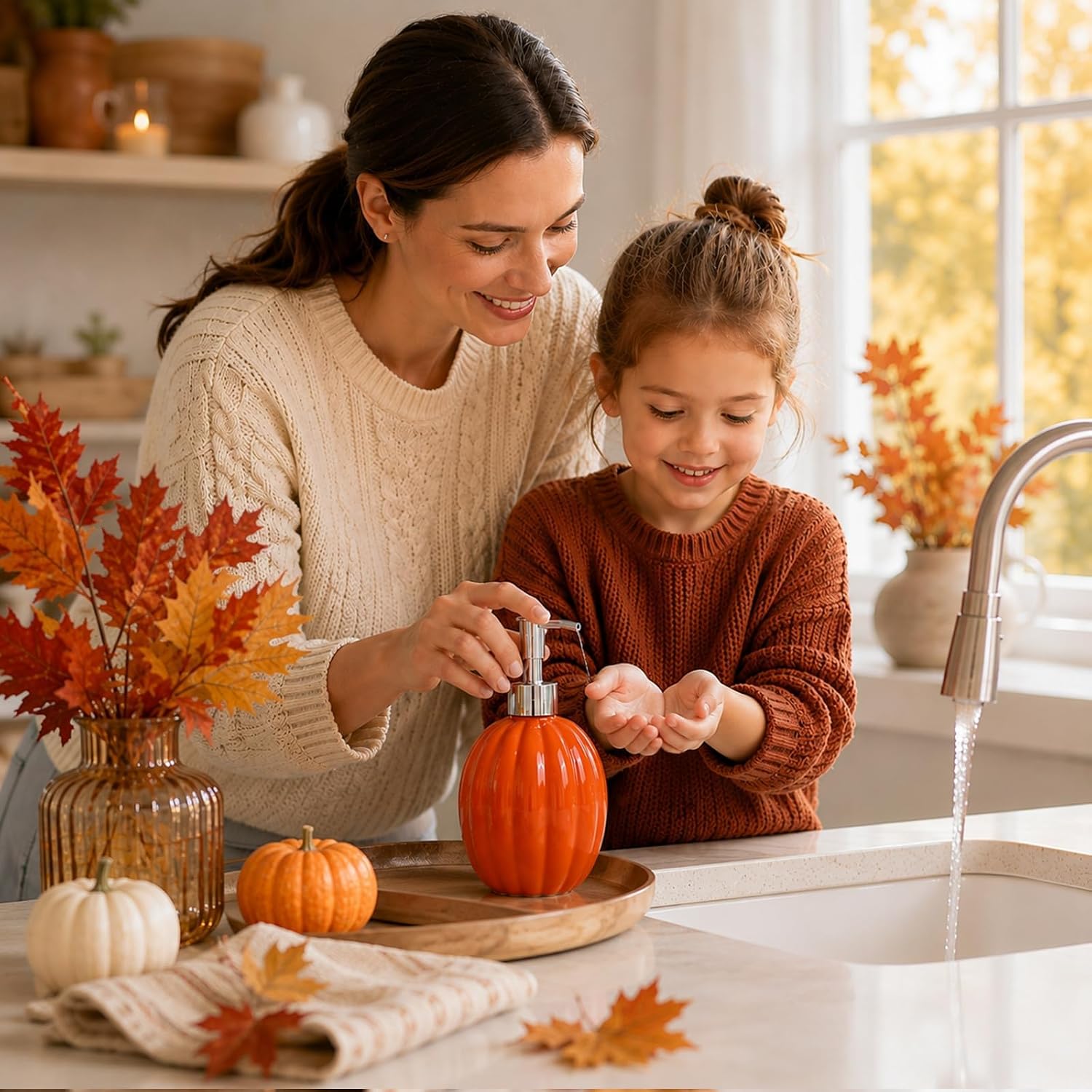 FYSUIMU Fall Halloween Pumpkin Soap Dispenser 3D Fall Bathroom Decor