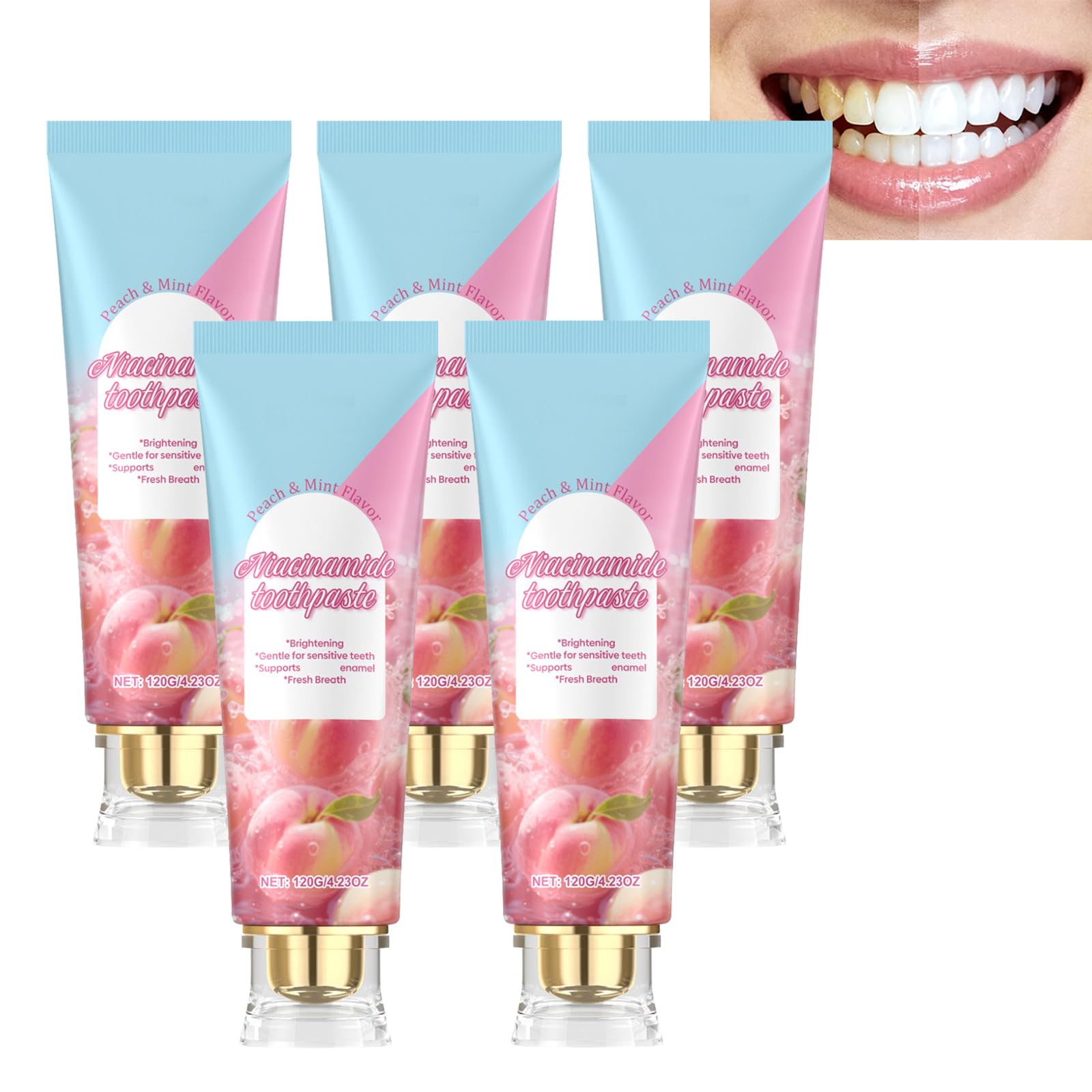 Dentifricio Sbiancante Alla Niacinamide Per Eliminare Le Macchie E Proteggere Lo Smalto Dentifricio Delicato Per Denti Sensibili, Cura Completa Dei Denti Contro Macchie Di Caffè E Tè (5 pezzi)