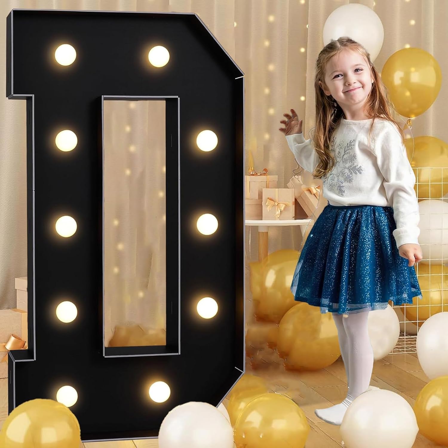 Marquee Light Up Numbers LED luminous Letters for 15th 50th Birthday Anniversary Party Wedding Decor Giant Mosaic Letters DIY Pre-Cut KT board Frame Kit(Number 0,120cm/4FT)