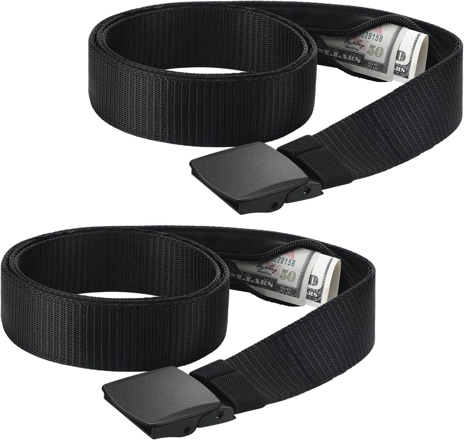 Cozypower2 Pcs Hidden Money Belt for Travel Hidden Pockets Under Clothes Security Money Wallet Nylon Security Cash Safe Anti Theft Tactical Belt with Pouch, Black, about 51.18 inches