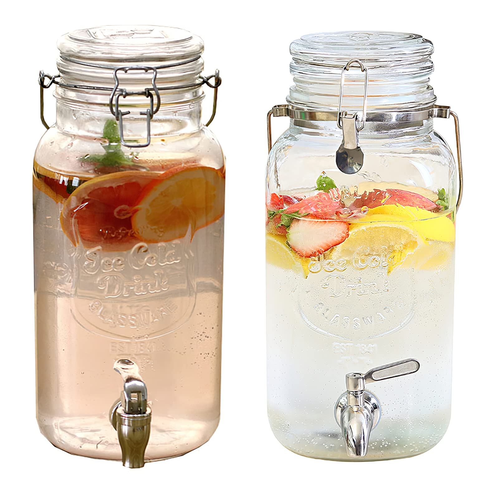 Buy Tebery 2 Pack Mason Jars Glass Beverage Dispenser with Leak Free
