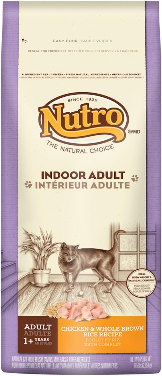 Nutro Indoor Adult Cat Chicken And Whole Brown Rice Recipe Cat Food 6.5 Pounds