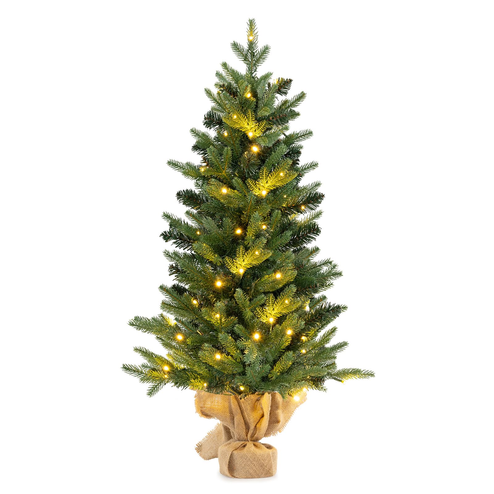 FANTASK Mini Sapin de Noël avec éclairage, Petit Sapin de Noël Artificiel, Sapin de Noël avec 50 lumières LED Blanches Chaudes et minuterie, Sapin de Table pour décoration de Noël, 90 cm