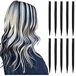 RINBOOOL Black Hair Extensions Clip in for Kids Girls, 10 Pieces 22 Inch Long Straight Colored Streak Synthetic Accessories Hairpiece Clip ins, Play Party Highlights