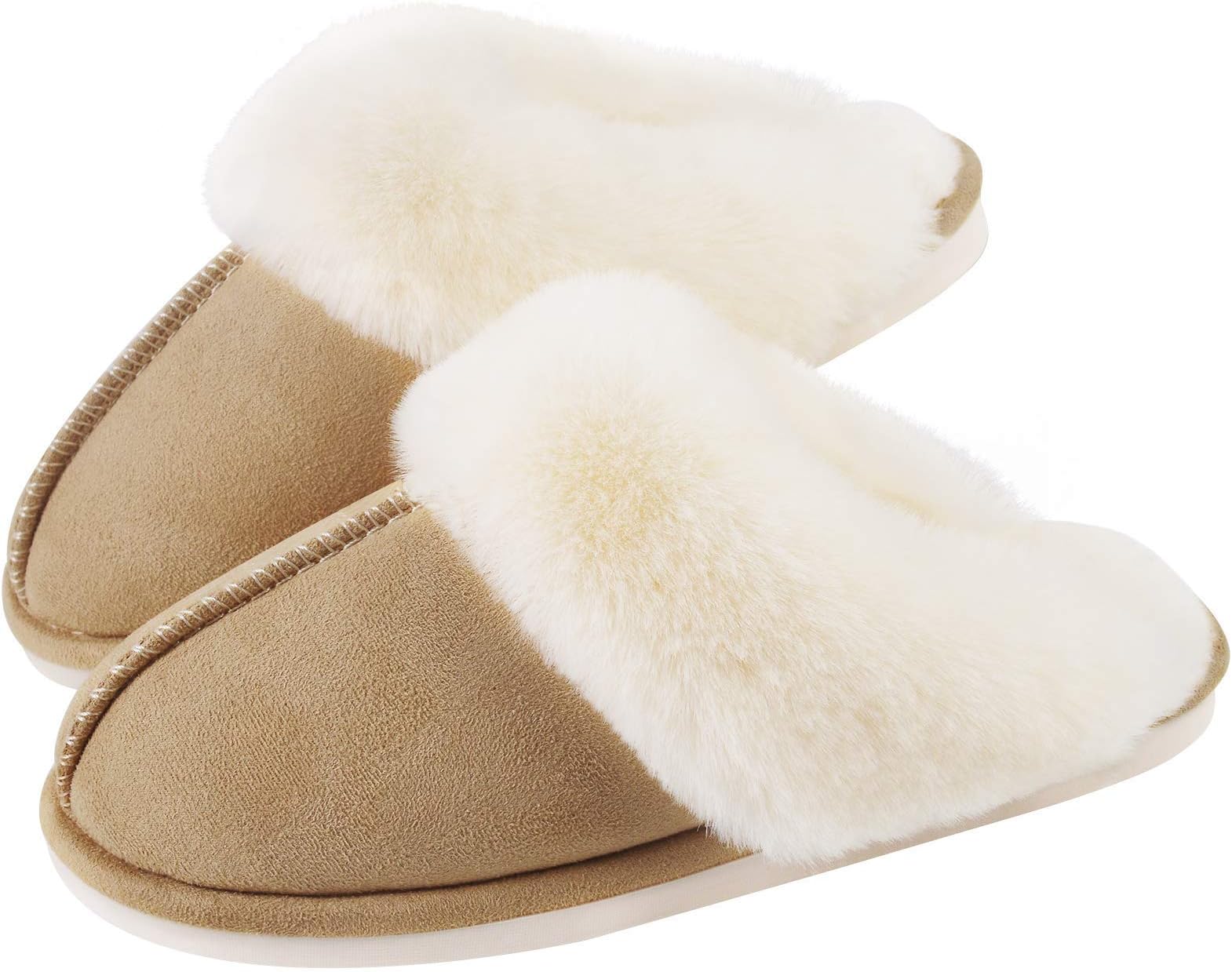 ParlovableWomens Slippers Cozy Faux Fur Slip-on Women House Shoes Memory Foam Suede Fluffy Comfort Plush Winter Warm Breathable Anti-Slip Indoor & Outdoor