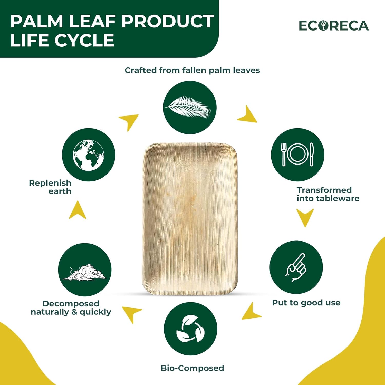 6x3 Inch Rectangle Compostable Palm Leaf Plates (50-Pack) Disposable for Appetizers Bamboo-Style Eco-Friendly Biodegradable Plates for Parties, Weddings & Catering | Camping Essentials.