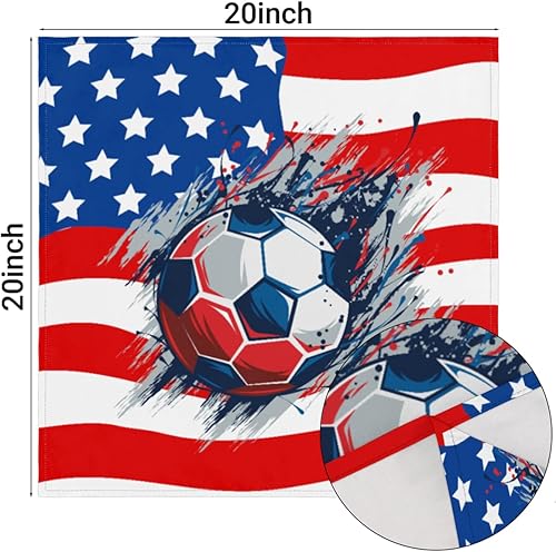 Miniatura 3 de Cloth Napkins Set of 6 American Flag Soccer 20x20 Inch Cloth Napkins Sports Ball Washable Reusable Kitchen Dinner Napkins Table Decor for Wedding,