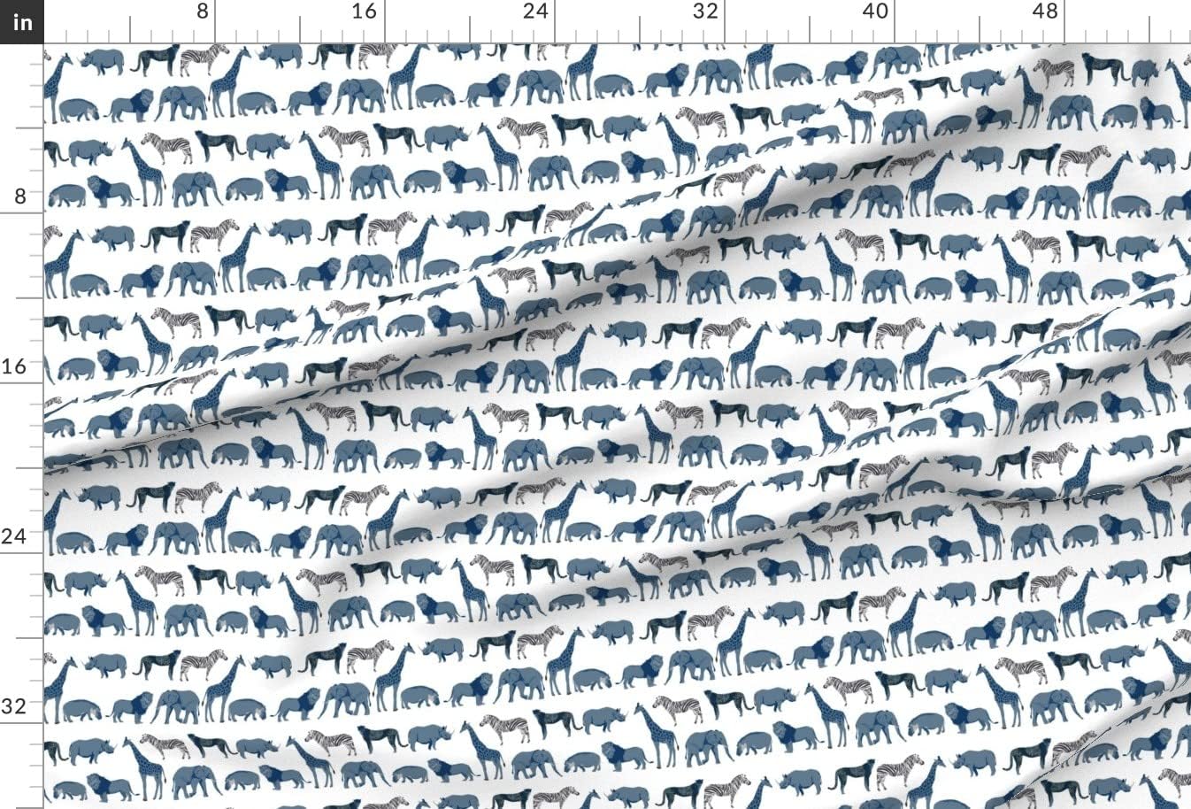 Spoonflower Fabric - Safari Coordinates Quilt Blue White Elephant Lion Zebra Giraffe Printed on Minky Fabric by The Yard - Sewing Baby Blankets Quilt Backing Plush