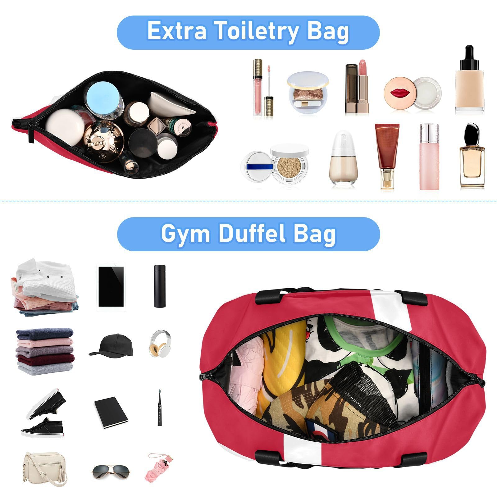 Borsa da viaggio con bandiera della Danimarca con tasca bagnata, tracolla regolabile, borsa da palestra per escursionismo, multifunzionale, per uomini e donne