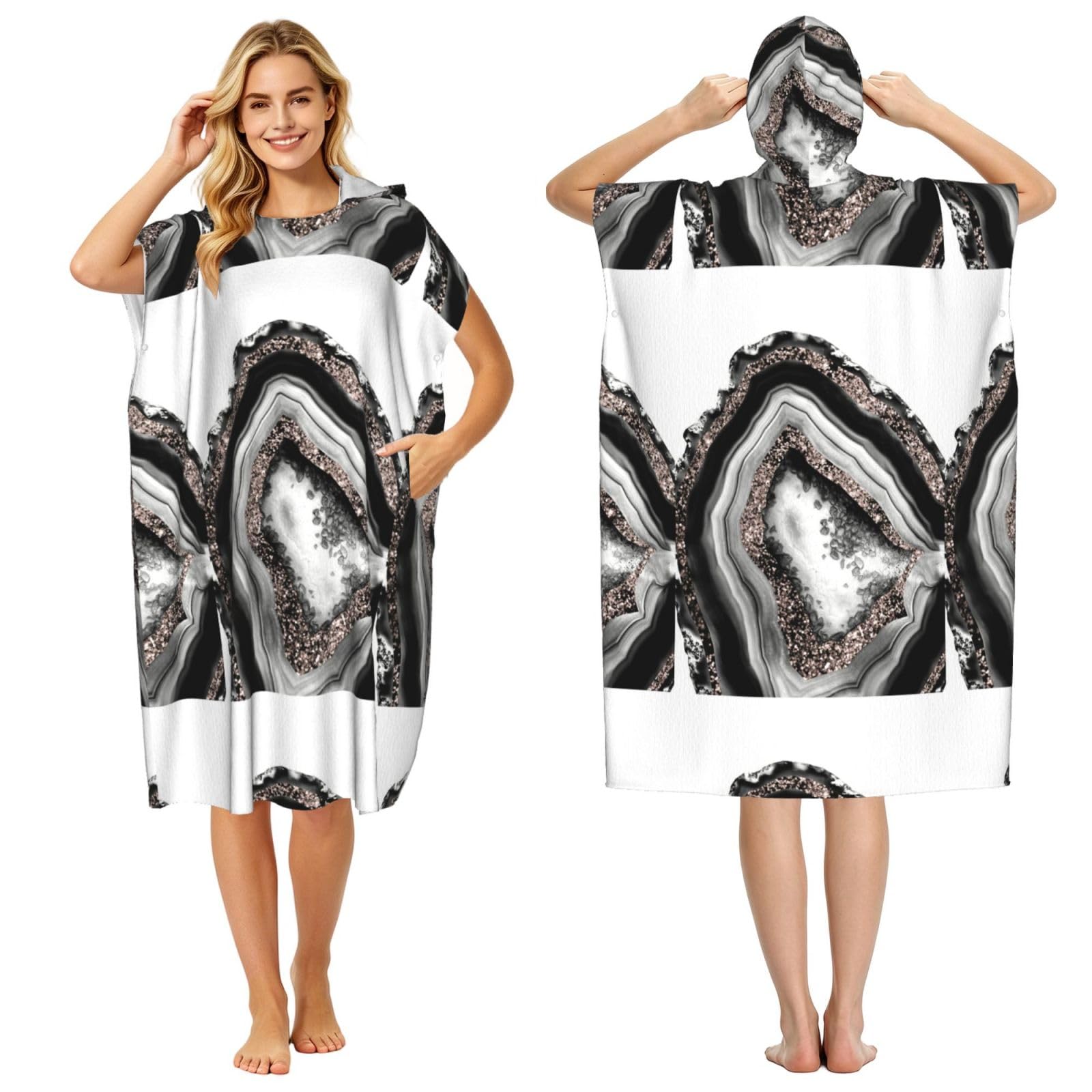 Poadnly Agate Rose Gold Glitter Glam Gem Decor Art, Adult Hooded Beach Towel 90 x 110 cm,Changing Bath Robe, Surf Poncho Towel For Women Men