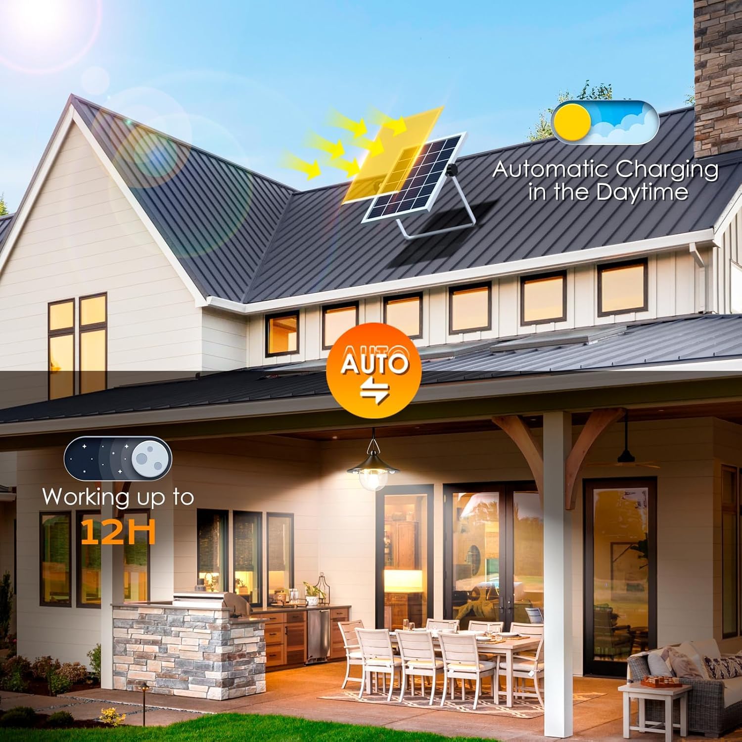 Quntis Solarlampen für Außen Innen Hängend, 1000LM 4400mAh Solar Hängelampe Outdoor mit Bewegungssensor Fernbedienung, 3 Farben 5 Modi Hängeleuchte, IP65 wasserdichte Pendelleuchte Garten mit 5m Kabel