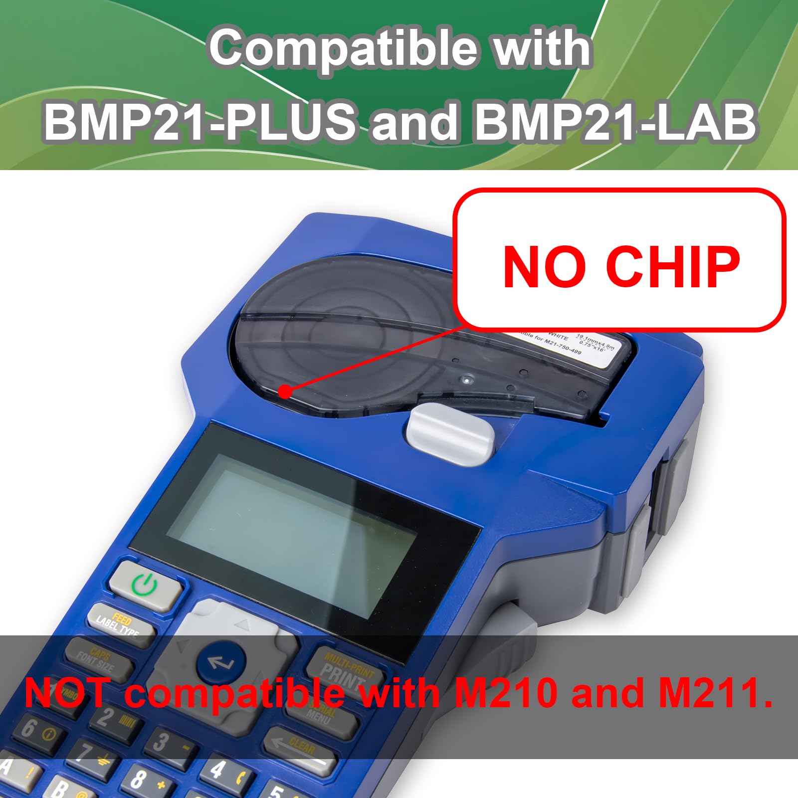 Confezione da 5 Copmpatible con cartuccia M21-750-499 nero su bianco 3/4 di pollice in tessuto di nylon, nastro per etichette per filo e cavo, funziona con stampante BMP21-PLUS BMP21-LAB, 1,9