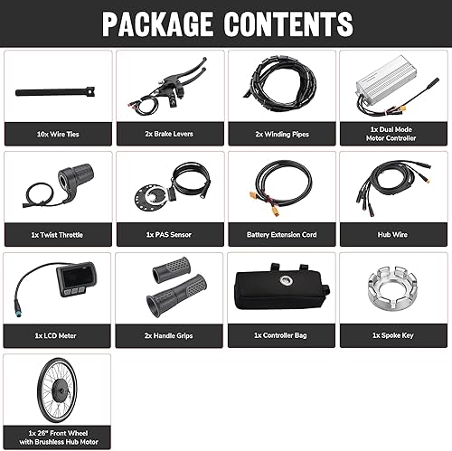 Miniatura 7 de AW Electric Bike Conversion Kit 48V 1000W 26" FrontRear Wheel Powerful Motor E-Bike Conversion Kit Dual Mode Controller WLCD Display Twist Throttle