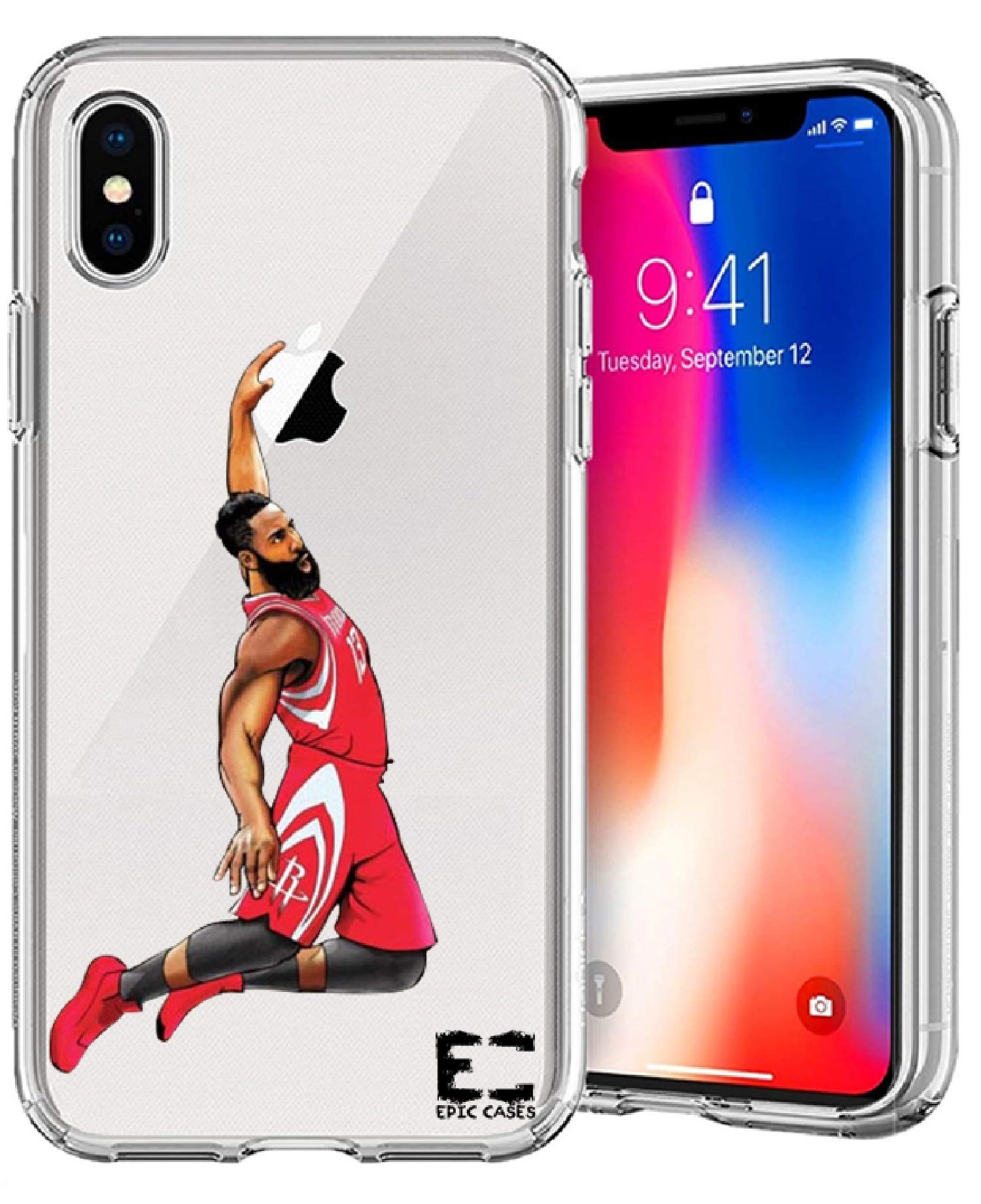 iPhone X Max Case Epic Cases Ultra Slim Thin Light Wireless Charging Microdot Pattern Crystal Clear Basketball Series Soft Transparent TPU Case Cover Apple (Harden MVP Rockets, iPhone X Max)