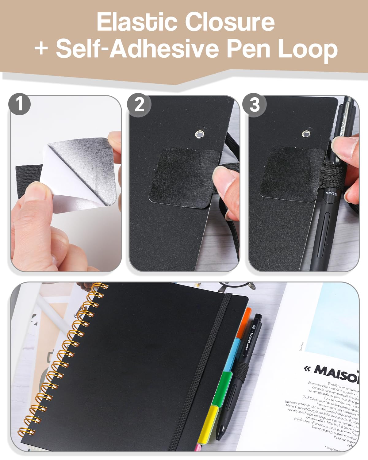 Cuaderno A4 con Separadores- Papel 100GSM Anti-Sangrado, 300 Páginas, Tapa Dura de PVC, Libreta de Proyectos Espiral para Escuela, Oficina y Regalos
