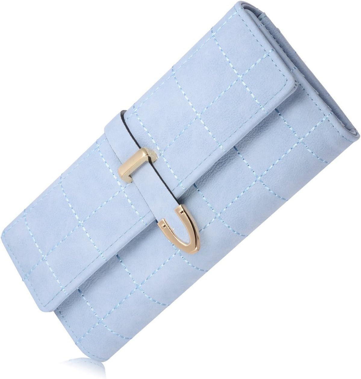 Women's Long Grid Buckle Leather Handbag Card Holder Purse Wallet