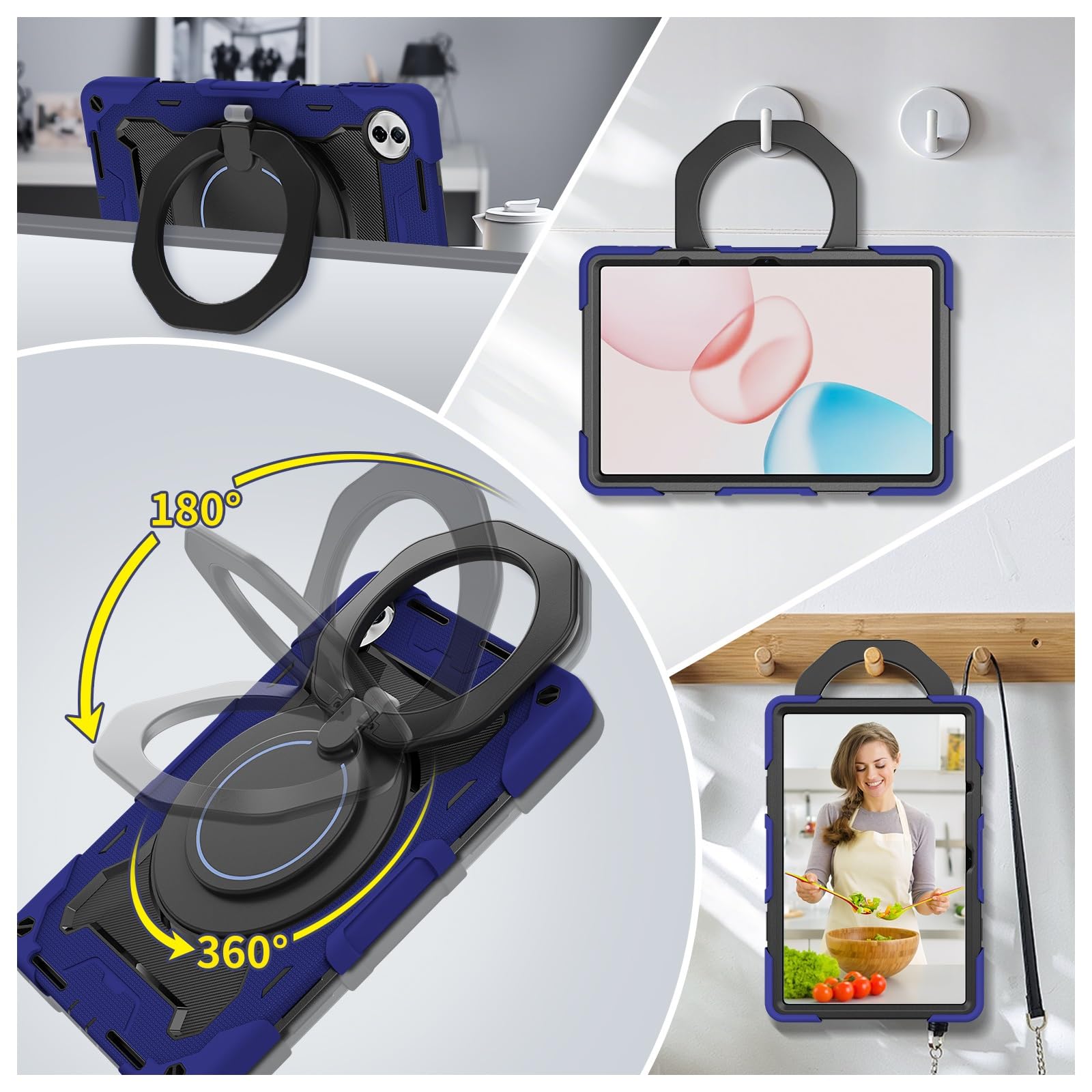 Pokrowiec ochronny na tablet Etui dziecięce na tablet Honor Pad 20 (12,1"), wytrzymałe, odporne na wstrząsy etui z TPU z podpórką Wytrzymałe etui ochronne z paskiem na ramię(Dark Blue)