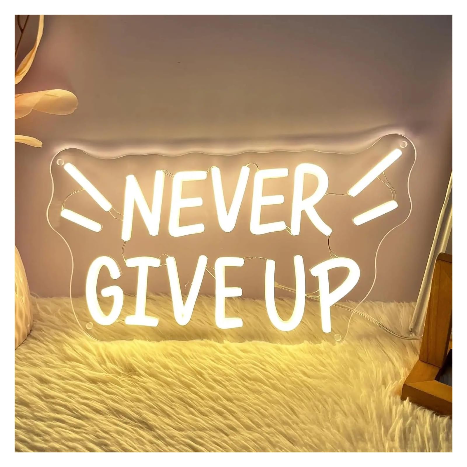 LEMST Signs Lamp Never Give Up Neon Sign LED Light USB Powered for Study Room Classroom Library Kids Rooms Bedroom Wall Decor 35cmx23.2cm/13.78inx9.13in