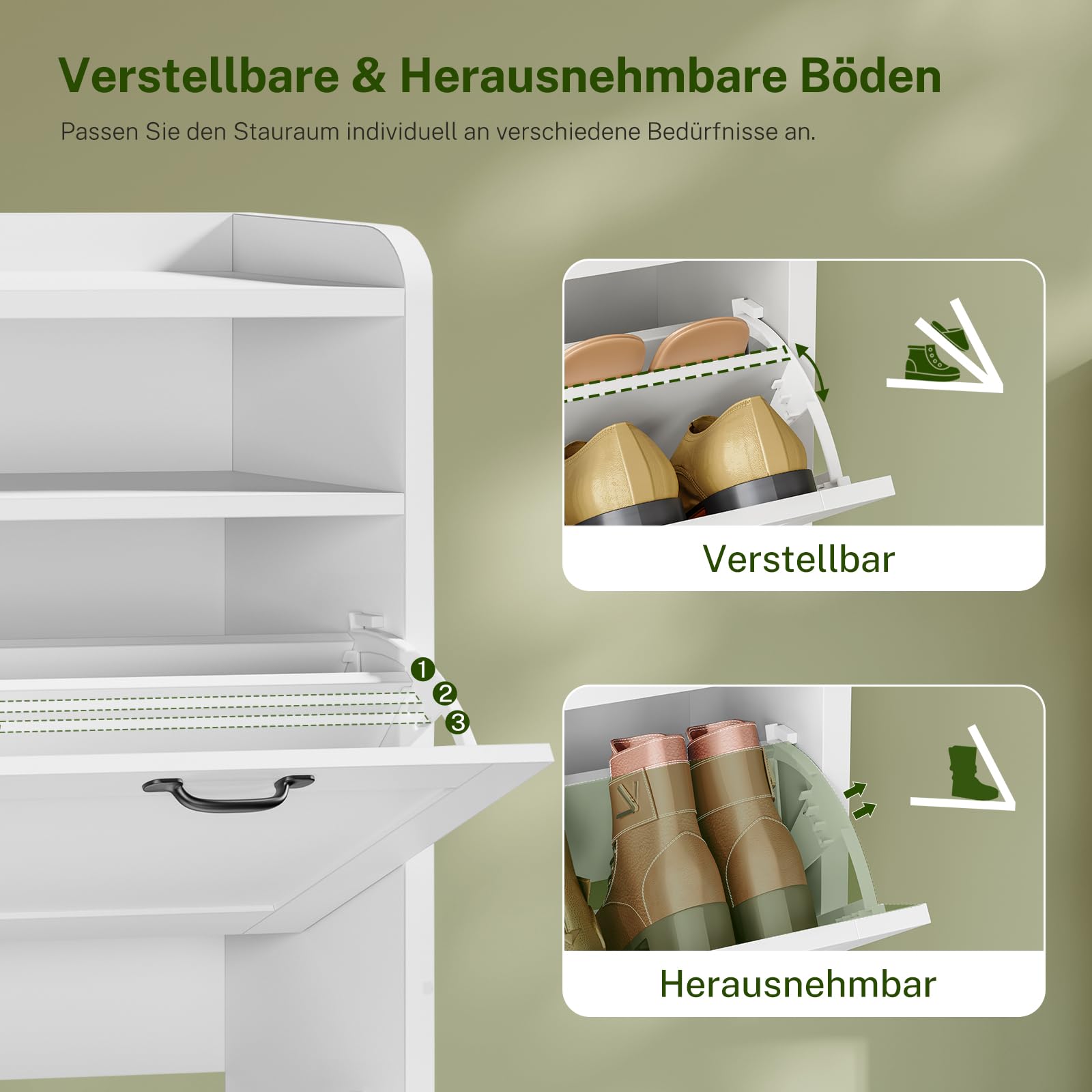 TEENFON Schuhschrank Schmal–105 cm breiter Schuhkipper mit 4 Klappen&2 offenen Fächern, mit verstellbaren Einlegeböden, Schuhkommode für 16–24 Paar Schuhe, geeignet für Flur, Eingangsbereich,Weiß