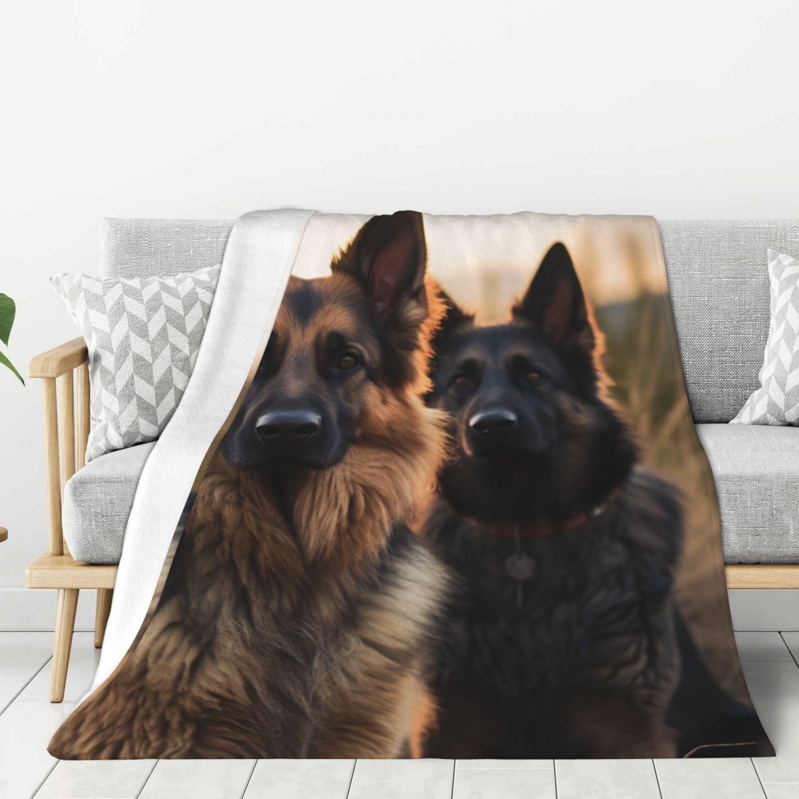 Couverture berger allemand en flanelle 101x127 cm pour lit