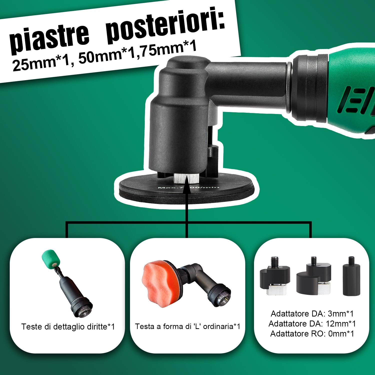 BATOCA S6 Mini Lucidatrice Batteria,12V Auto Lucidatrice per Dettagli,25mm/50mm/75mm Set Lucidatura Professionale,Cura della Vernice,Macchina per Lucidare DA&RO,1000-5000RPM&4200-21000RPM,Multiuso