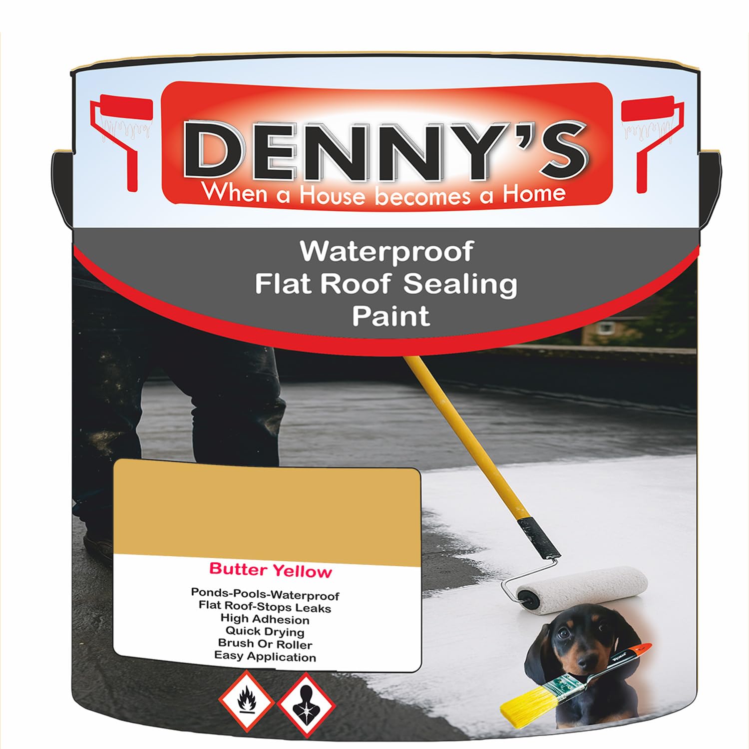SCOOBYS PAINTS BACK IN THE MIX Chlorinated Rubber Flat Roof Paint – Waterproof Roof Sealer & Leak Repair Coating, Quick Drying, High Adhesion (Butter Yellow, 1 Litre Tin) — image 1