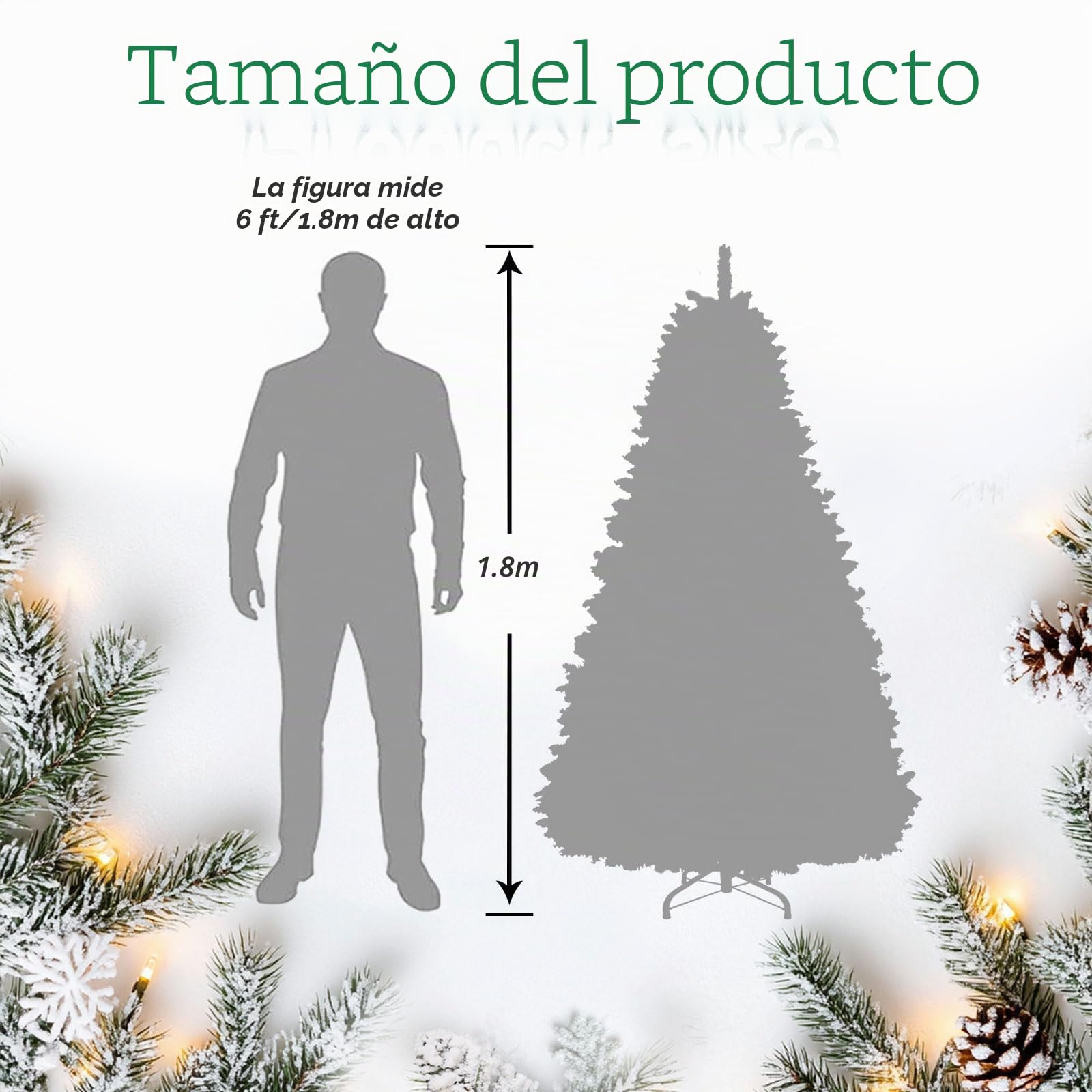 Árbol de Navidad Grande Artificial con iluminación,árbol de Navidad de 180 cm con LED y 900 Puntas,árboles de Navidad Artificiales adecuados para decoración de Navidad y Año Nuevo (DABlanco)