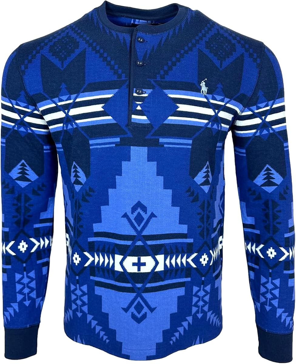 POLO RALPH LAUREN Mens Southwestern Long Sleeve Mesh Henley Pullover