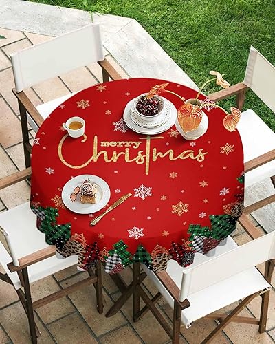 Miniatura 4 de Mantel redondo para árbol de Navidad de 60 pulgadas, mantel navideño de copo de nieve, impermeable y a prueba de manchas, lavable y reutilizable,