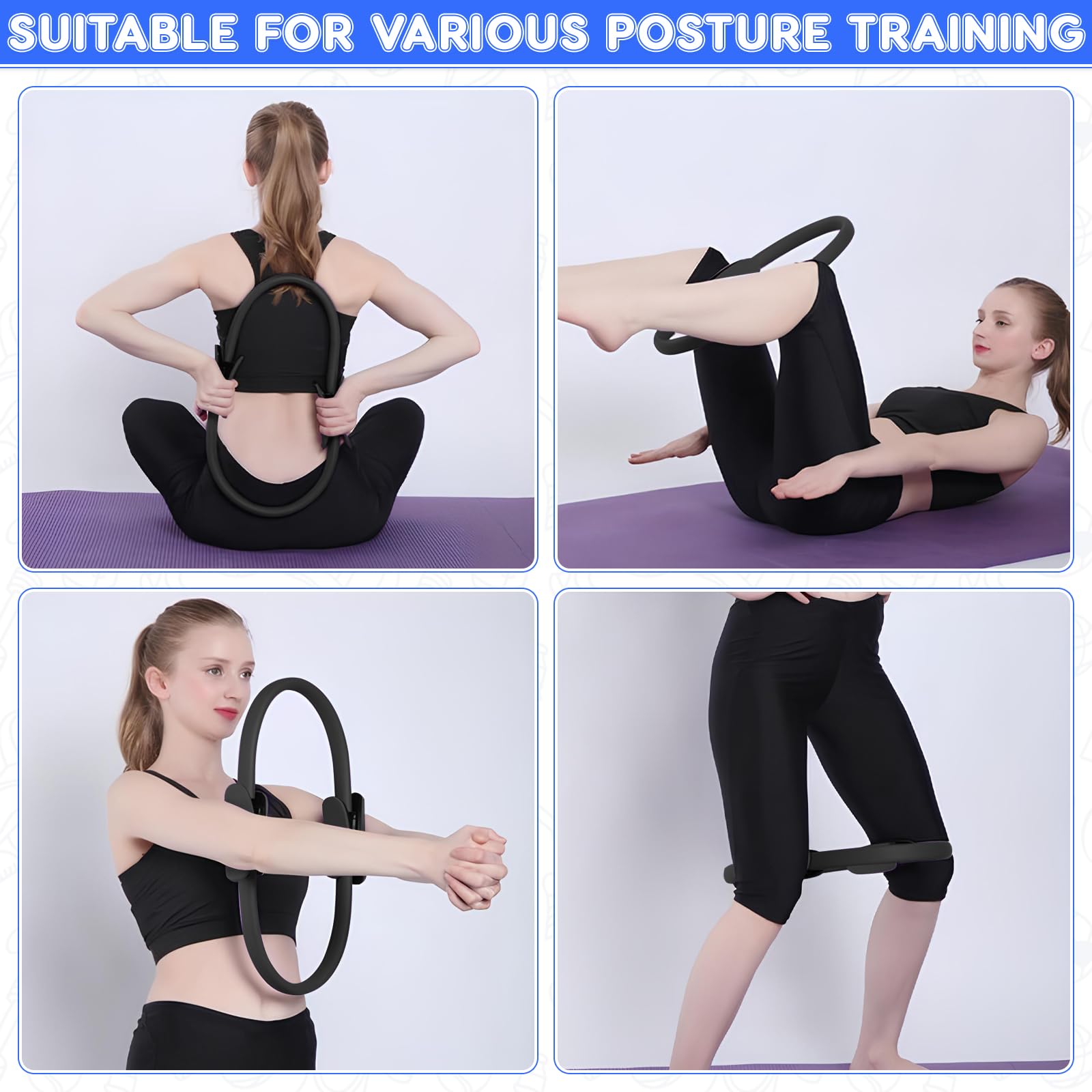 Zouwel Anneau de Pilates à double poignée - Avec poignée rembourrée antidérapante - Anneau de fitness Magic Circle pour tonifier les bras, les cuisses contre les jambes (noir)