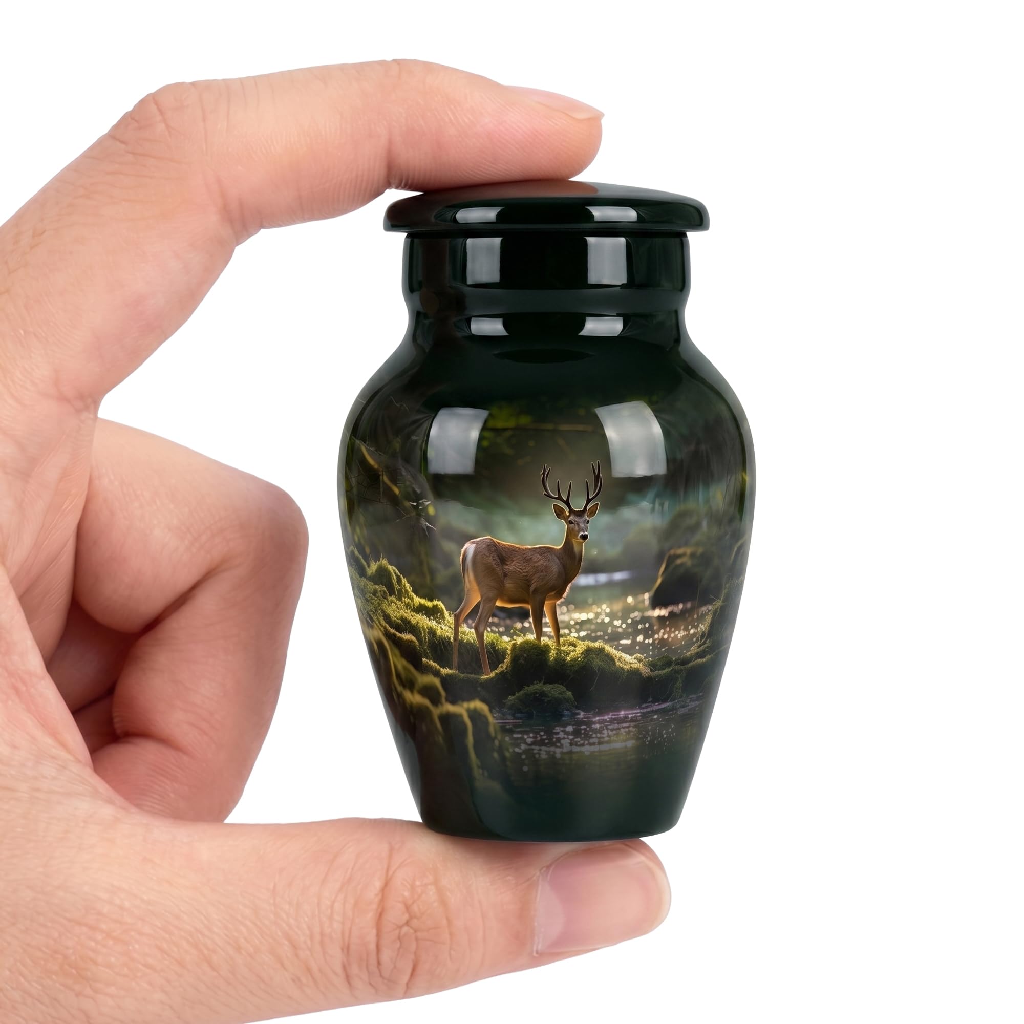 STONLIF Cremation Urns for Human Ashes Adult Male Female - 3 Cubic Inches Decorative Men Urn - Funeral Urns for Dad, Men, Human Ashes - Deer Green, 1 Small Keepsake โ image 1