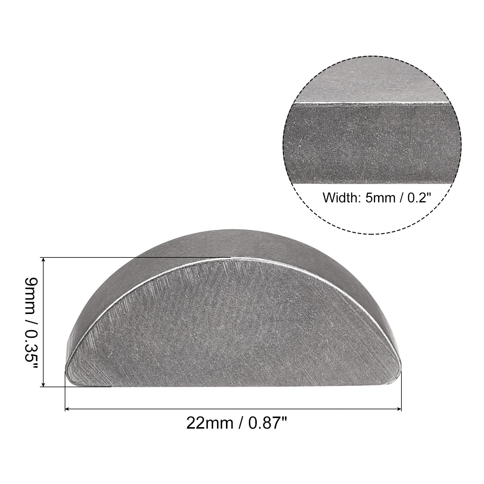 sourcing map Clavette Demi Lune 10pcs 45# Acier 22mm Longueur x 9mm Largeur x 5mm Épaisseur Demi-cercle Clé