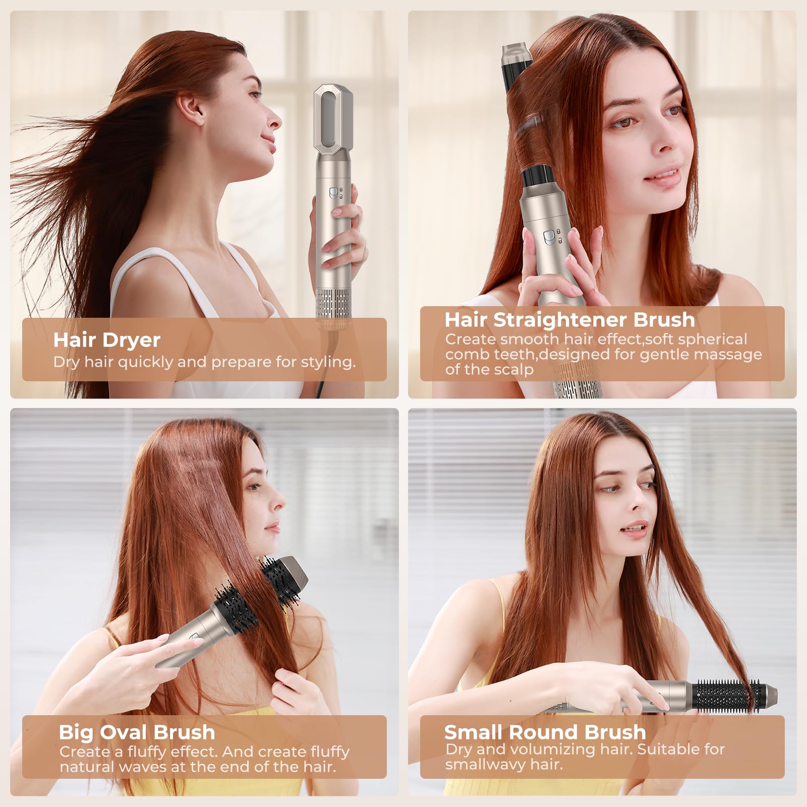 Air Styler Airbrush 6 en 1,1000w Sèche Cheveux Ionique,Hair Styler,Température Vitesse du vent Réglable,Brosse Soufflante avec 30mm Boucleur, pour Cheveux Secs, Lissés, Bouclés