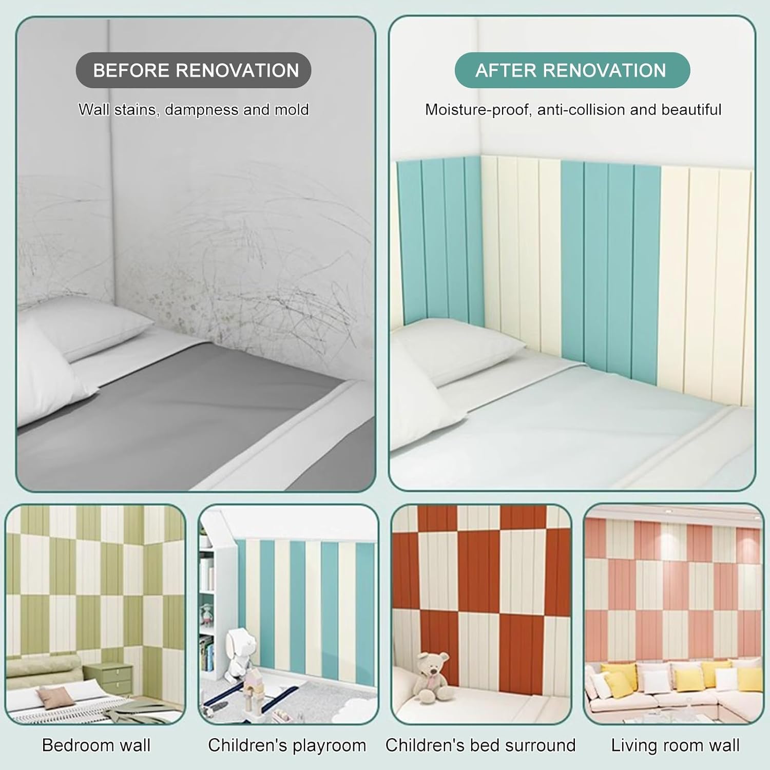 粘着式壁パッド - 衝突防止布張りパネル、家庭や子供部屋用の剥がして貼る3D壁紙、70x23cm（ウィンターホワイト、4枚セット）