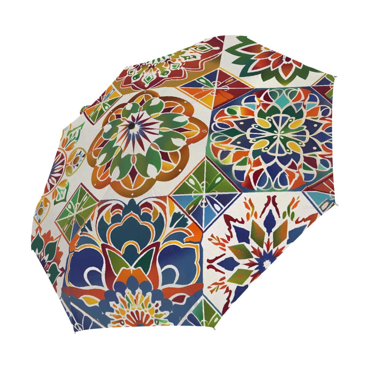 Ombrello pieghevole con motivo geometrico mandala colorato ombrello da viaggio compatto antivento impermeabile con protezione UV rivestimento nero leggero 8 coste portatile per pioggia sole