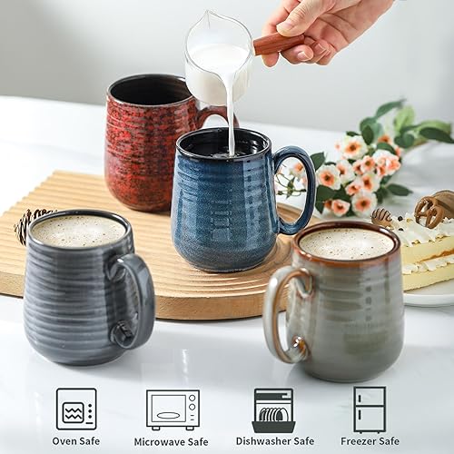 Miniatura 4 de HASENSE Juego de 4 tazas de café de cerámica de 12 onzas con mango grande, juego de tazas rústicas coloridas para café, té, coco, latte,