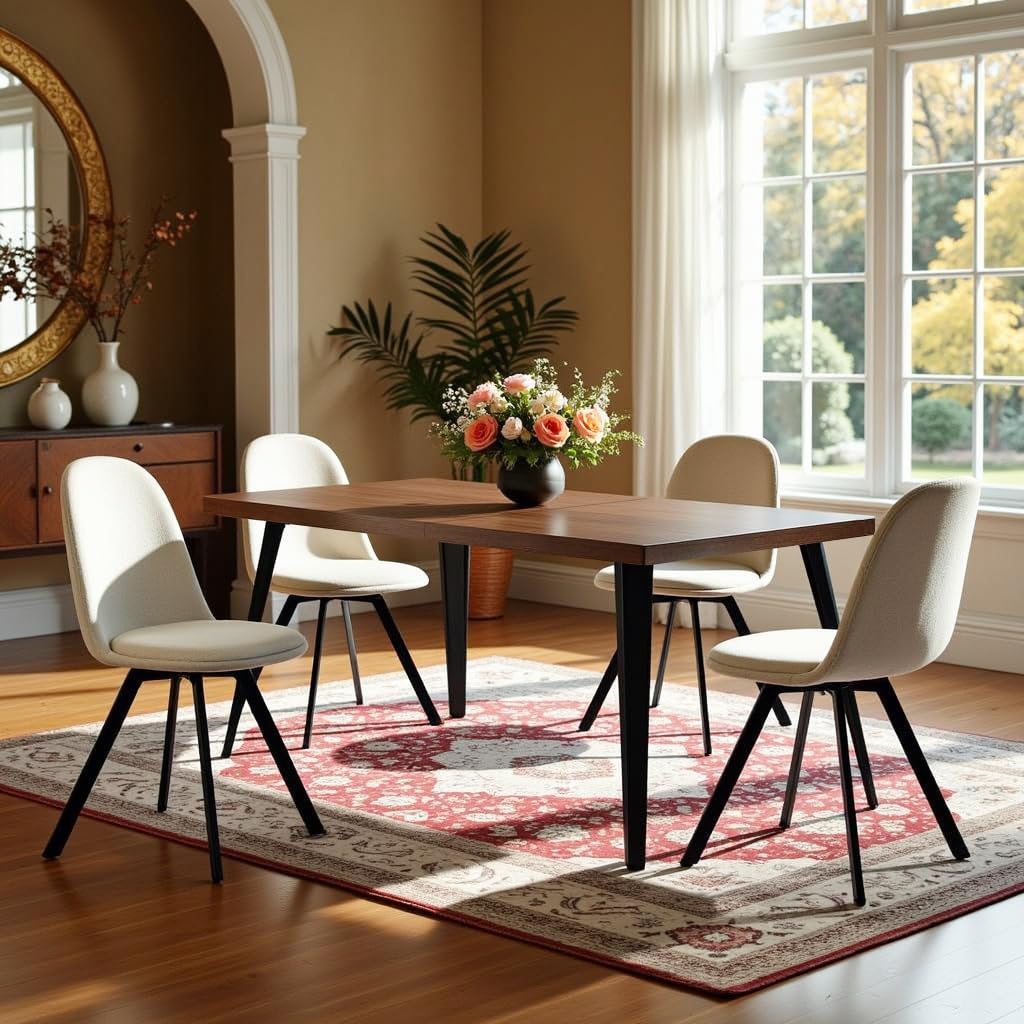 HomyCasa 5-Piece Mid-Century Dining Set, 63" Rectangular Table & 4 Swivel Upholstered Chairs (Fabric/Suede), Sturdy Metal Frame, Perfect for Kitchen,