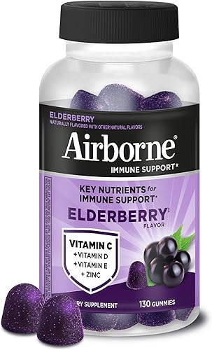 Vista 20 de Airborne - Gomitas de baya de saúco + vitaminas y zinc – Airborne (50 unidades en una botella), suplemento de apoyo inmunológico sin gluten