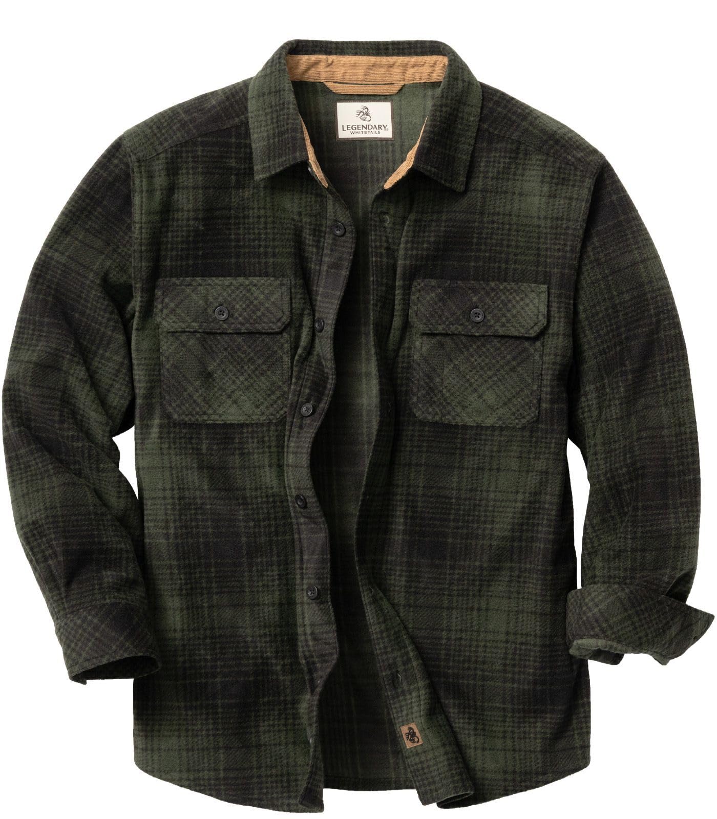 Legendary Whitetails Men's Navigator Fleece Button Up Shirt, True Forest Plaid, Medium