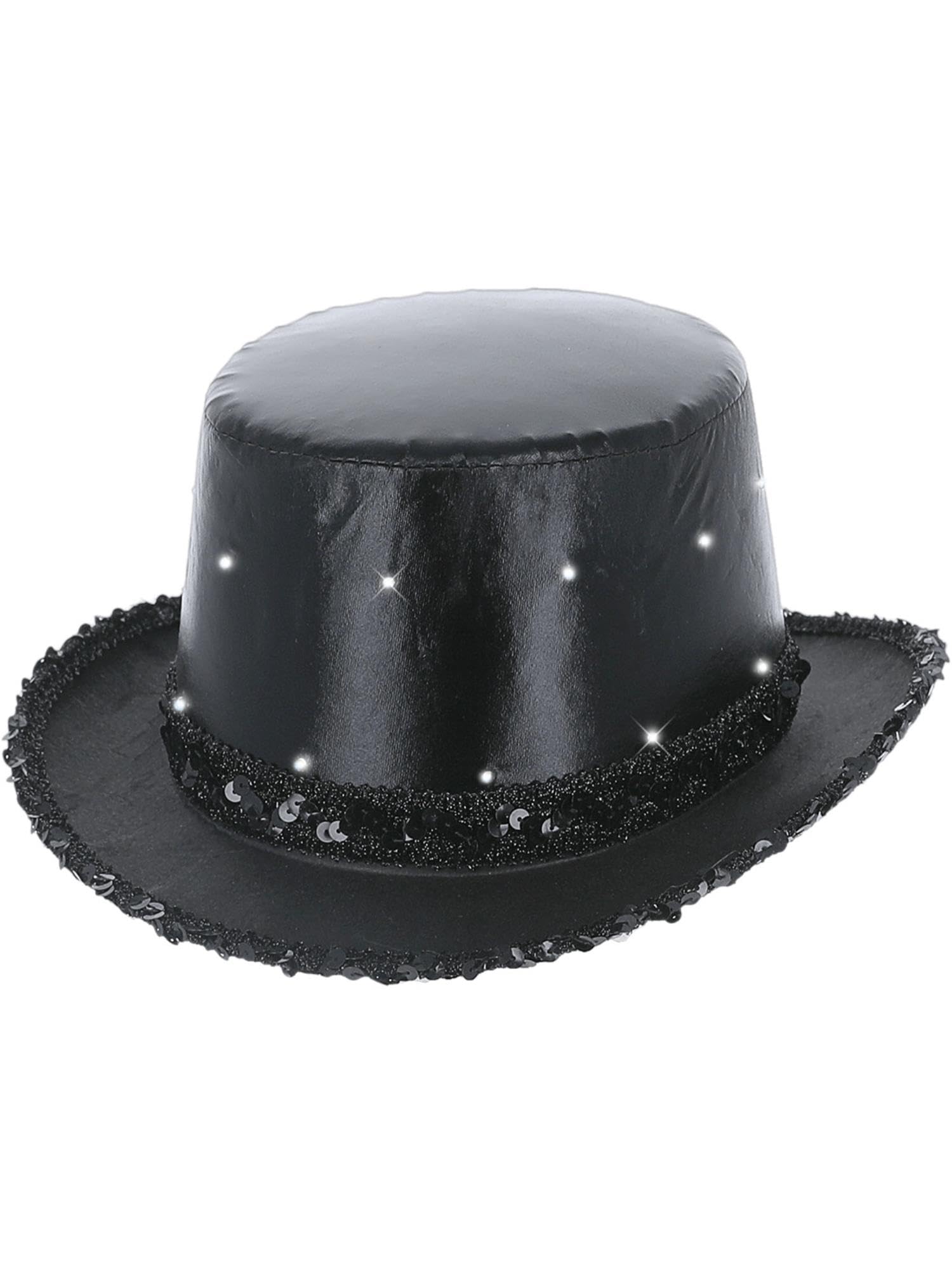 Smiffys LED Light Up Metallic Top Hat, Black with Elastic Inner Rim, Party & Carnival Fancy Dress, Adult Dress Up Hats