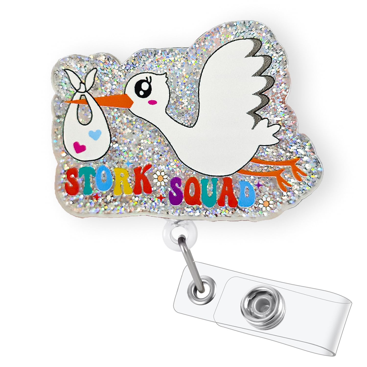 Stork Squad Badge Reel Retractable for Labor and Delivery Nurse Midwife NICU Badge Reel Maternity Badge Clip L