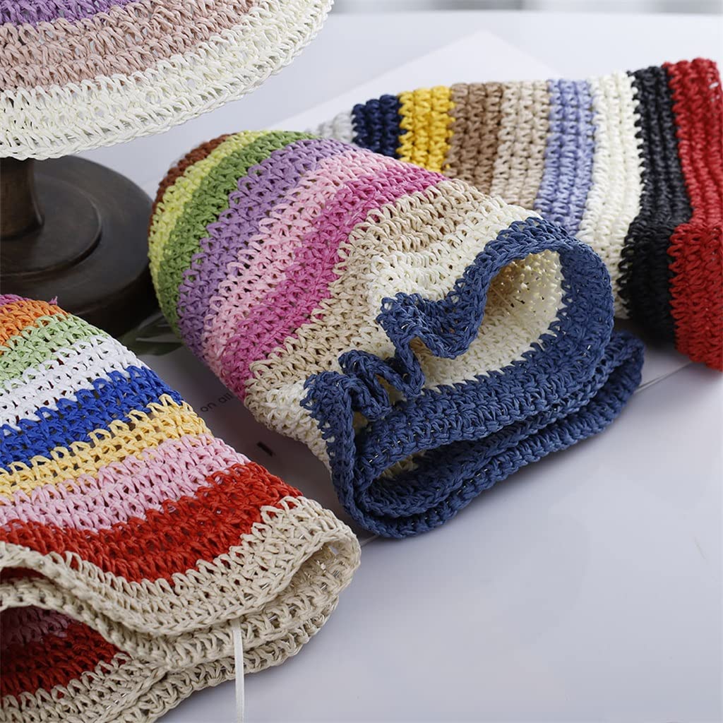 Sombrero Arco Iris Crochet Hecho a Mano Panamas protección UV Visera de Sol Sombreros de Playa Mujeres Viseras Plegables