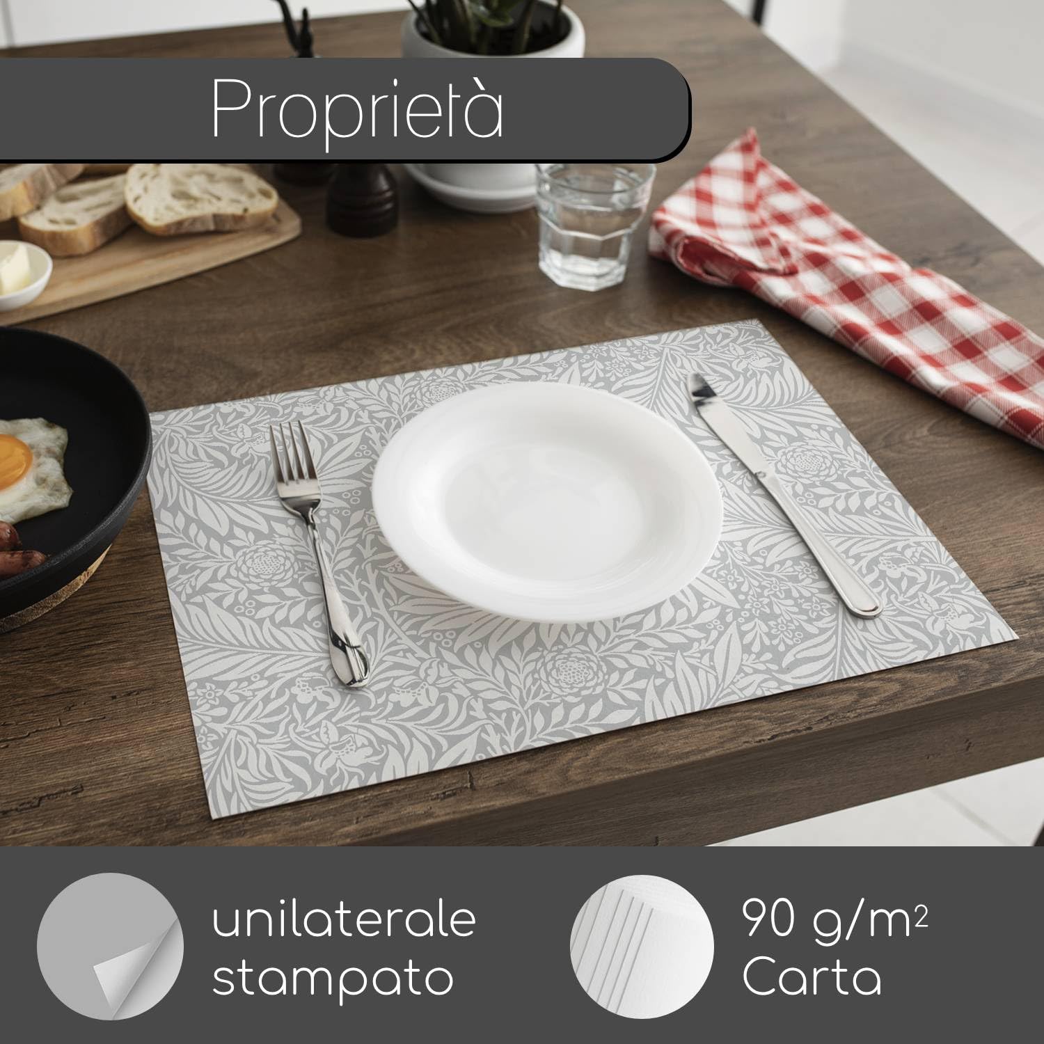 100 Tovagliette Di Carta A3 Motivo Floreale - Grigio/Bianco Per Casa E Catering