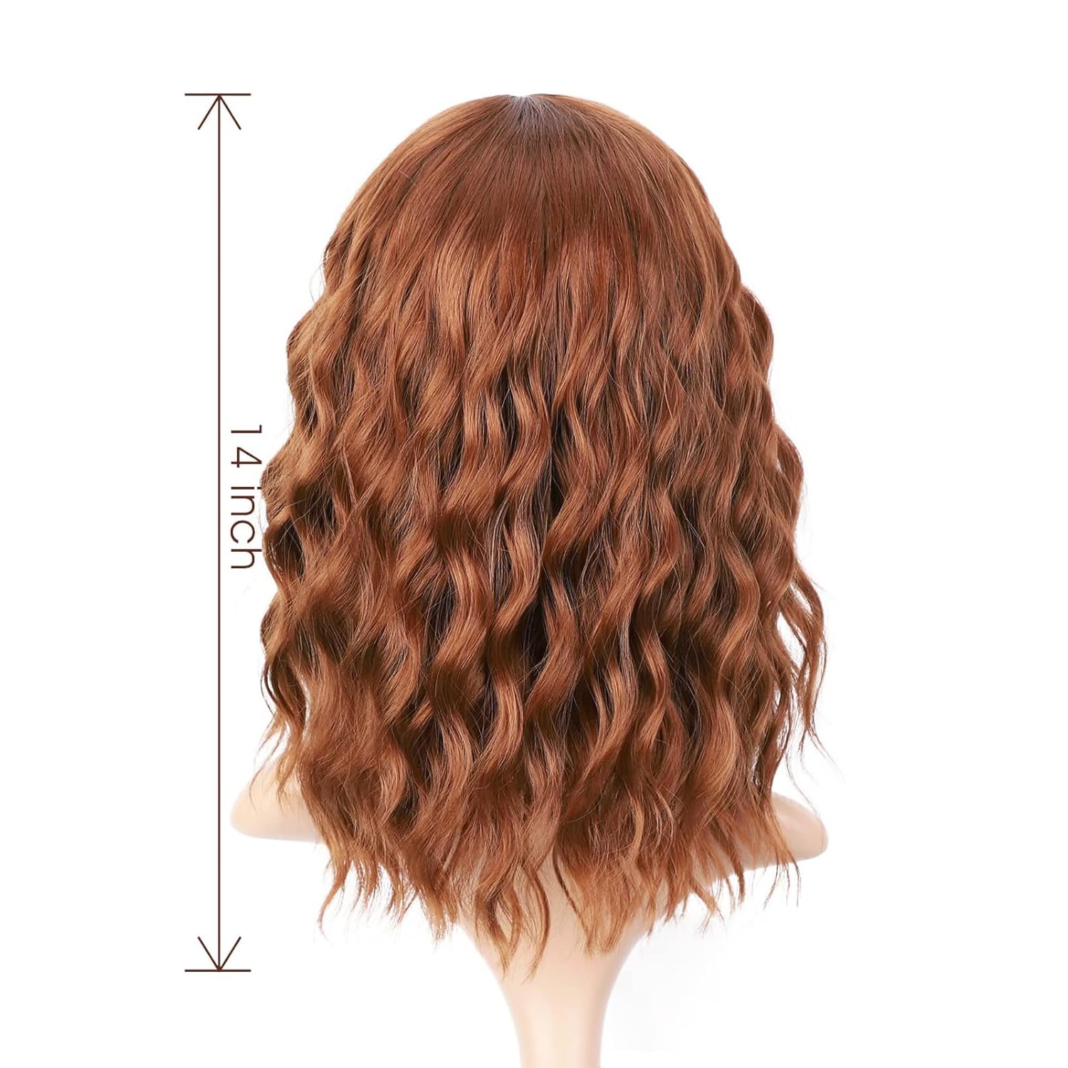 PORSMEER Auburn Brown Short Wavy Bob Wigs with Lace Middle Parting for Women Girls Natural Shoulder Length Synthetic Hair Wig Realistic Looking Wigs for Daily Party Use 14” - Image 3