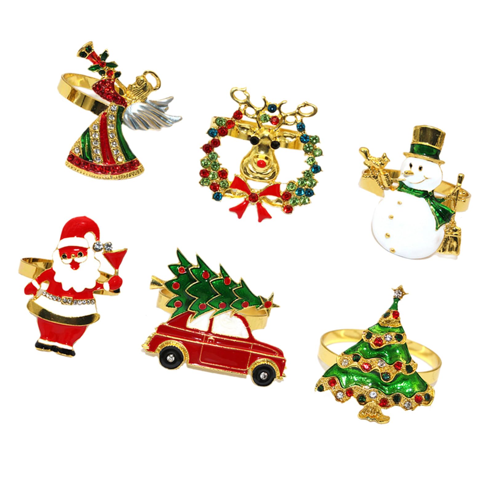 APGLSXY 6Pcs / Set Metal Christmas Napkins Holders with Santa and Trees Design Tabletop Paper Rings for Dinner Party Decoration Christmas Home Decoration Kitchenware
