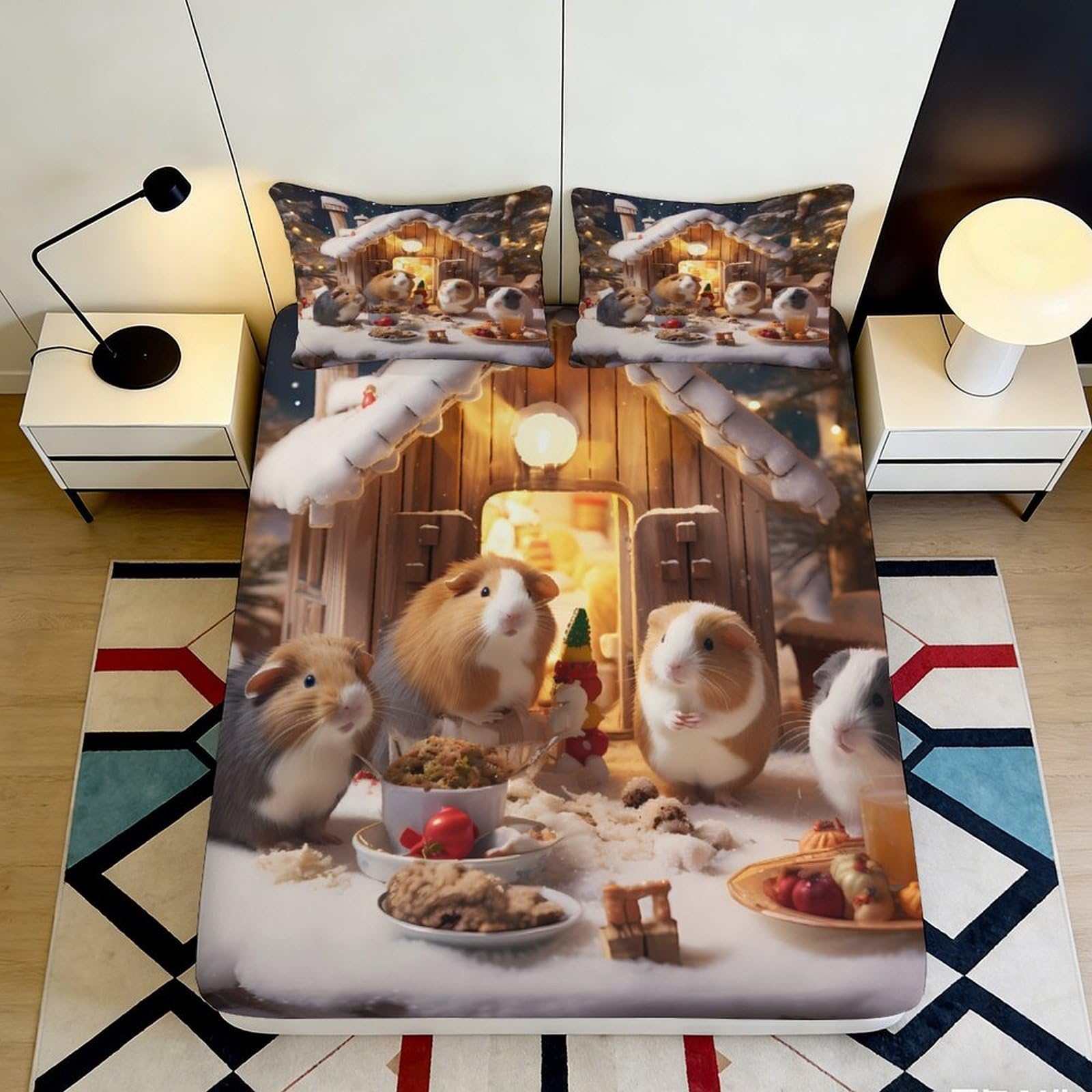 Pnayamiorkfel Style-7 3D Printed Christmas Guinea Pig Fitted Sheet Microfiber Anti-Slip Bed Cover For Bedroom Dorm Mattress Decor 90X200x25cm