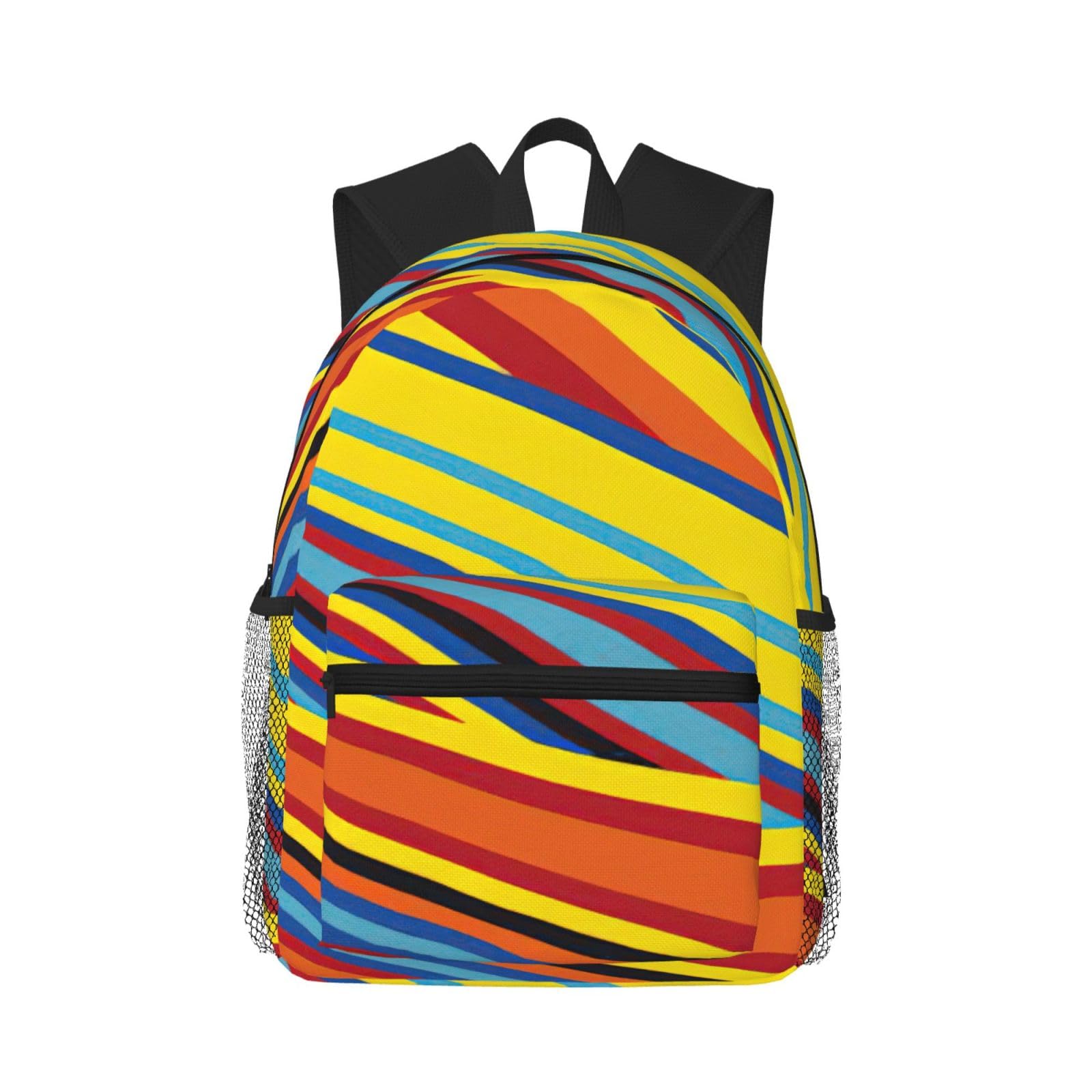Aabbfdg Unisex Black Classic Colorful Stripes Backpack, Lightweight Backback For Work & Travel, Casual Laptop Bag Durable Rucksack