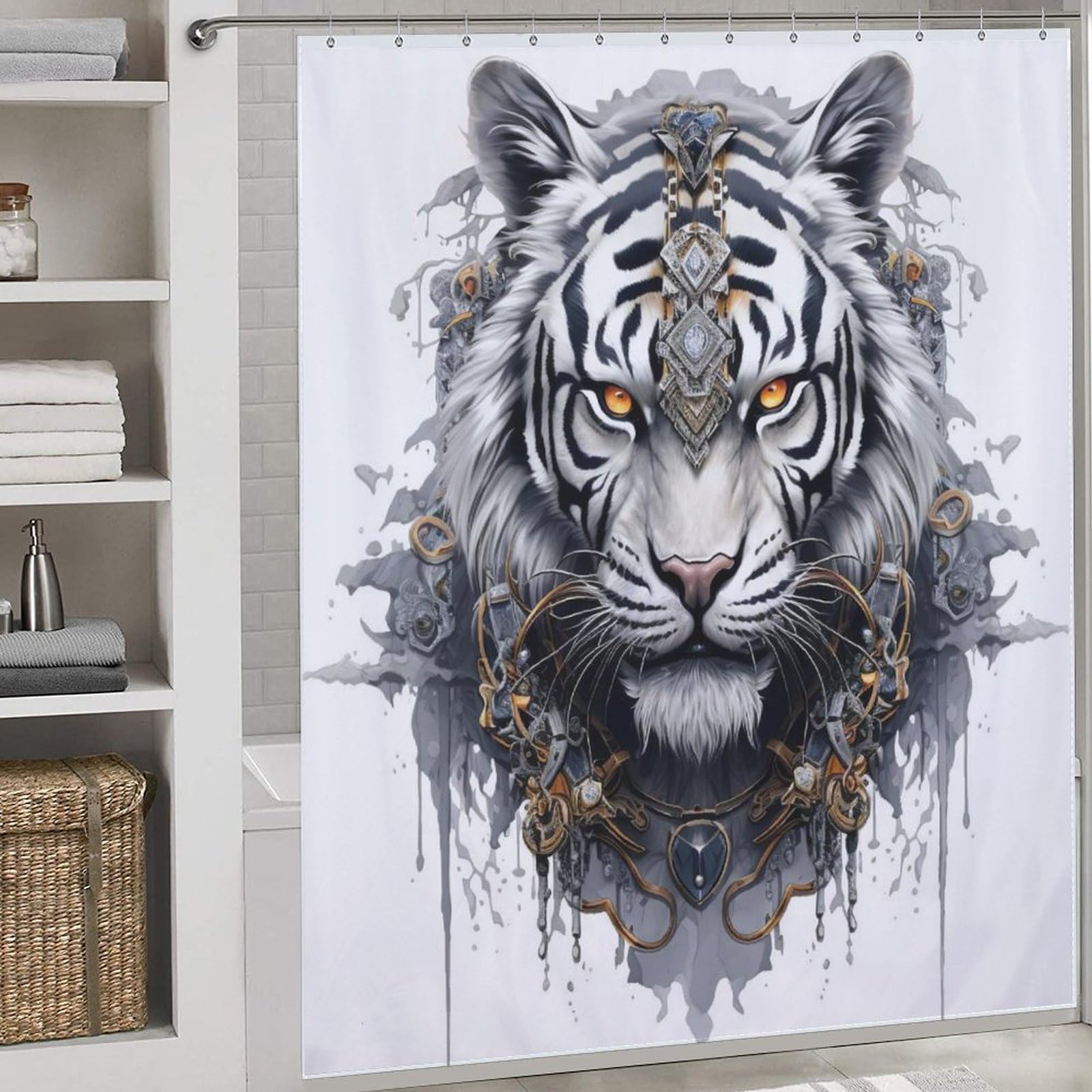 Rideau de douche tigre 183x183 cm lavable en machine avec 12 crochets